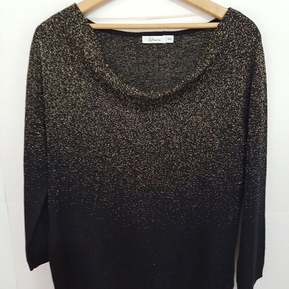 REITMANS Black and Gold Shimmer Cowl Neck Top 3/4 Sleeve.  Medium. NWOT - Picture 11 of 15